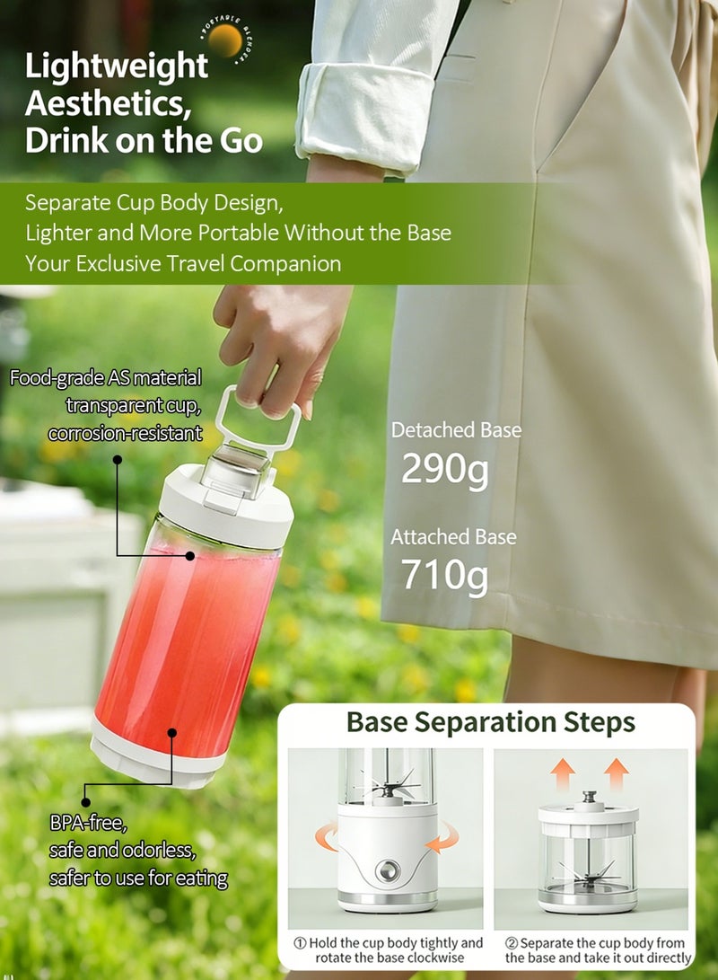 Portable Blender for Smoothies & Protein Shakes - 650ml Shaker Blender Large Capacity Portable Juicer, 75W, USB-C Rechargeable, Ice Crushing, BPA-Free, Detachable Base for Gym/Office/Picnic - Portable Mixer for Frozen Fruit & Milkshakes - Image 5